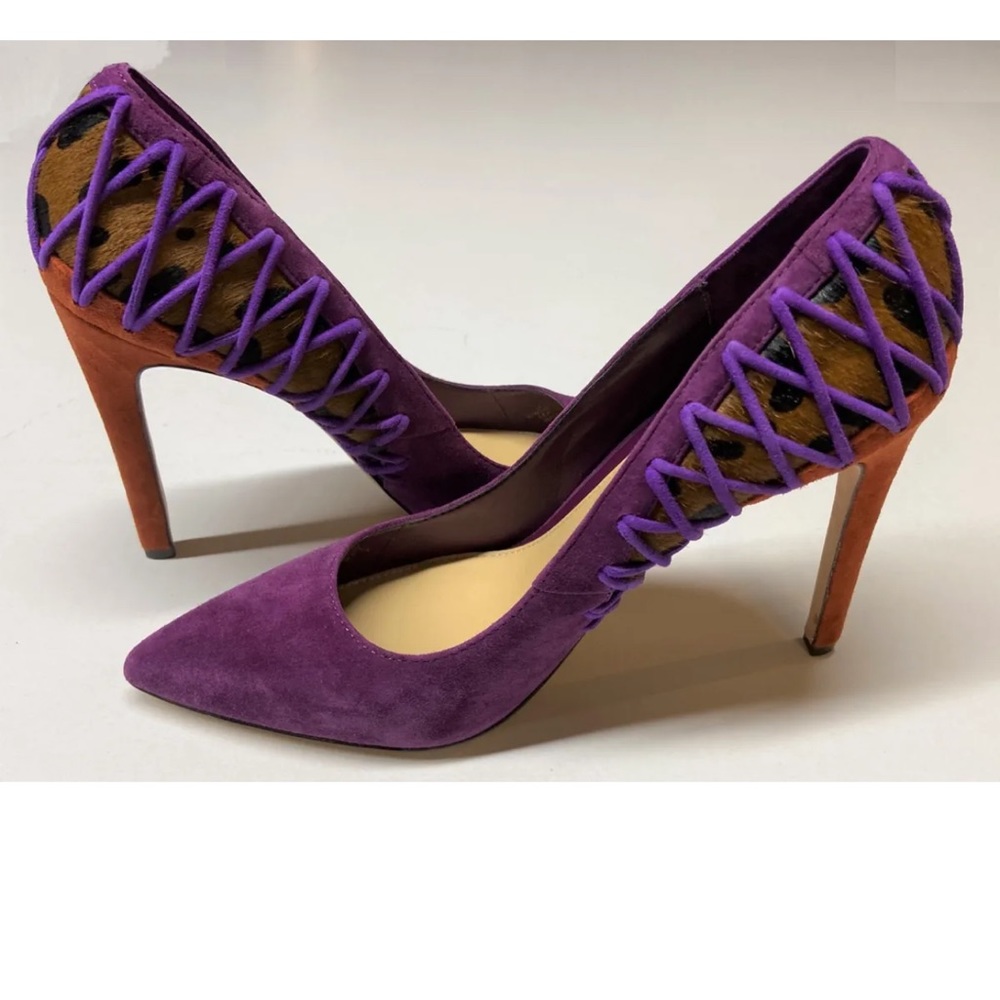 Brian Atwood Fuschia Orange Pumps Oriel Suede and Calf Heels New in box